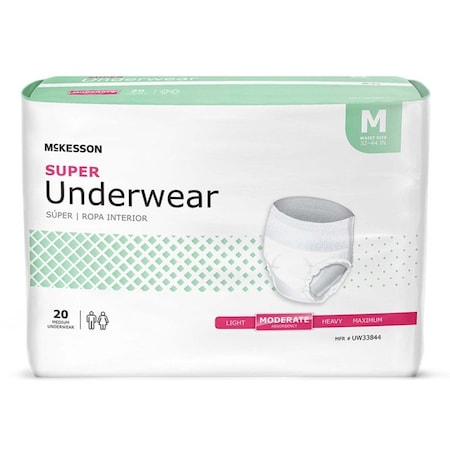 Mckesson Super Moderate Absorbent Underwear, Medium, 20PK UW33844
